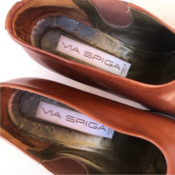 Via Spiga Made in Italy Vintage Coñac Leather Western  Pointed Toe Heel Shoes 9 - Picture 9 of 16